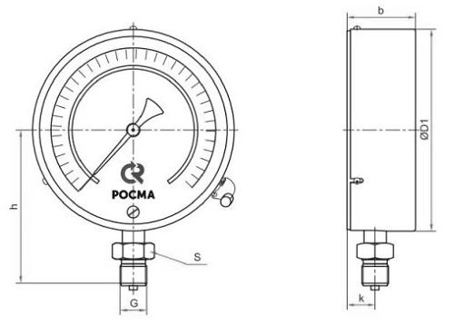 Мановакуумметр Росма ТМВ-610РМТИ.00 (-0.1-2.4 МПа) М20х1.5 0.6 ЗП общетехнический 150 мм, манометр точных измерений, радиальное присоединение,-0.1-2.4 МПа, резьба М20х1.5, класс точности 0.6