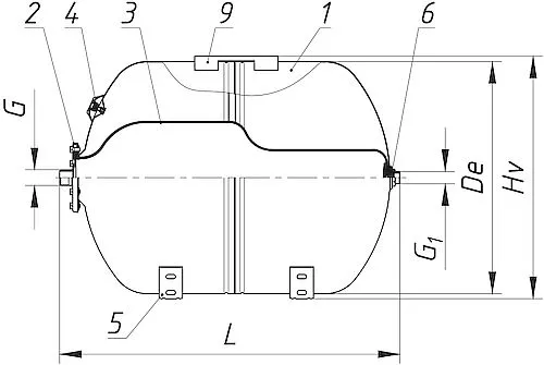 Гидроаккумулятор Wester WAO16 1″ 80 л Ру16 горизонтальный, наружная резьба, корпус – углеродистая сталь